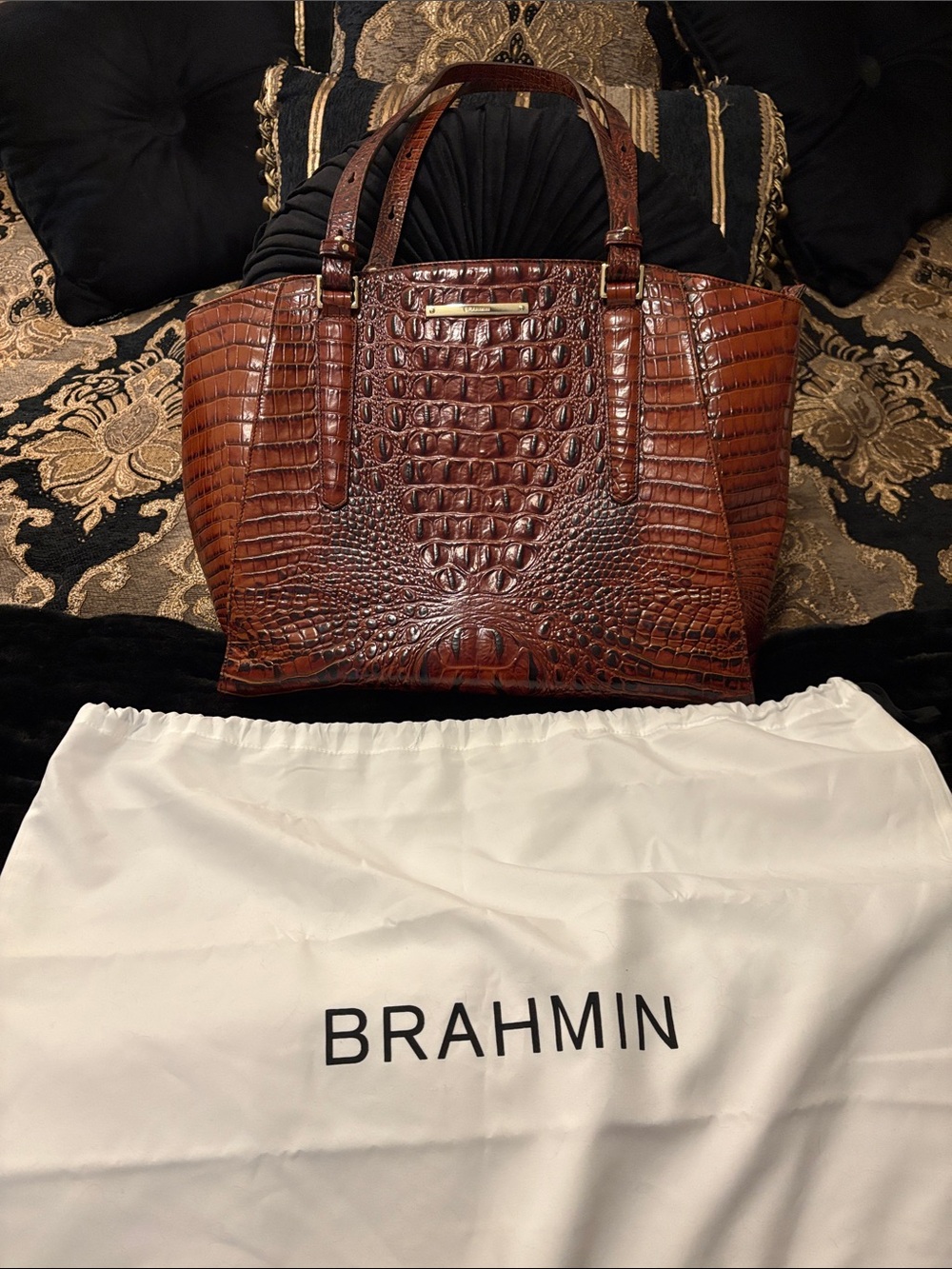 Brahmin Brown Croc-Embossed Leather Tote